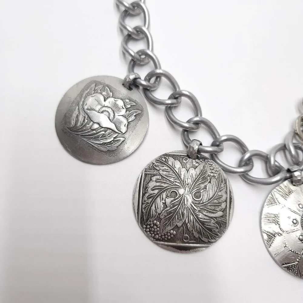 Vintage Aluminum Chain Belt Floral Medallion Fully Adjustable Up To 33